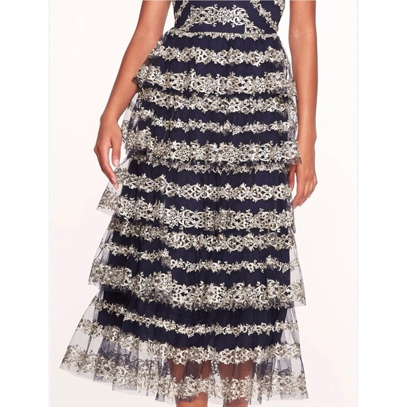 MARCHESA Metallic Filigree Midi Dress NEW - Picture 5 of 9